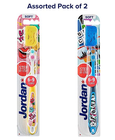 Jordan Step by Step Toothbrushes With Travel Cap - Pack of 2 (Colour May Vary)