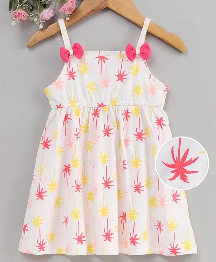 Babyhug Singlet Neck Frock Bow Applique - White