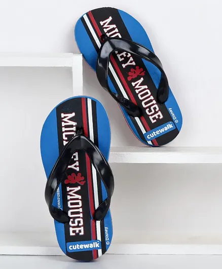Cute Walk by Babyhug Flip Flops Mickey Mouse Print - Blue