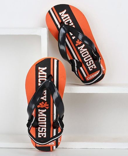 Cute Walk by Babyhug Flip Flops Mickey Mouse Print - Orange Black