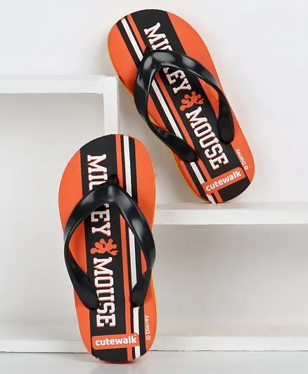 Cute Walk by Babyhug Flip Flops Mickey Mouse Print - Orange Black