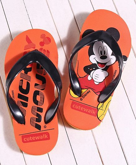Cute Walk by Babyhug Flip Flops Mickey Mouse Print - Orange