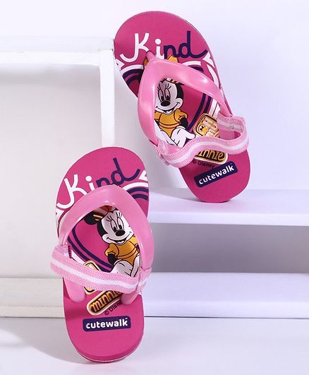 Cute Walk by Babyhug Flip Flops with Back Strap Minnie Mouse Print - Pink