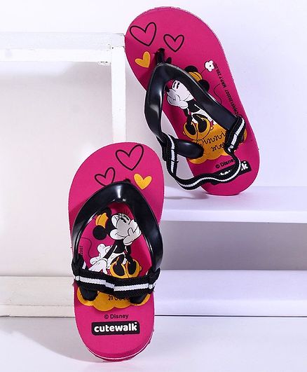 Cute Walk by Babyhug Flip Flops with Back Strap Minnie Mouse Print - Pink Black