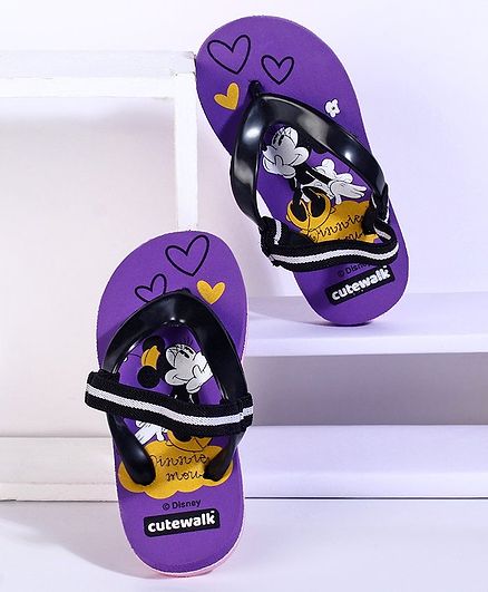 Cute Walk by Babyhug Flip Flops with Back Strap Minnie Mouse Print - Purple