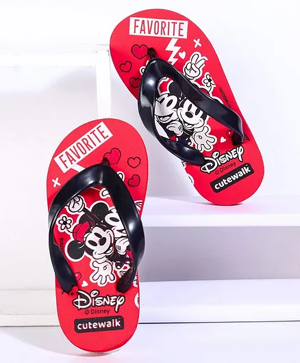 Cute Walk by Babyhug Flip Flops Mickey Print - Red Black