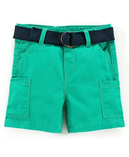 Babyoye Cotton Solid Shorts with Belt - Green