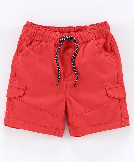 Babyoye Cotton Solid Shorts with Drawstring - Red