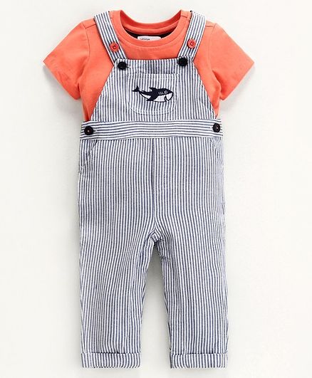 Babyoye Cotton Dungaree with Half Sleeves Inner Tee - Orange Grey