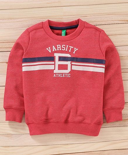 UCB Full Sleeves Sweatshirt Varsity Print - Red