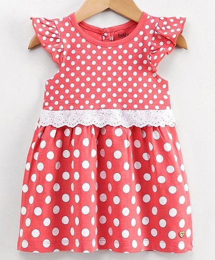Babyoye Flutter Sleeves Cotton Frock Lace Detailing - Pink