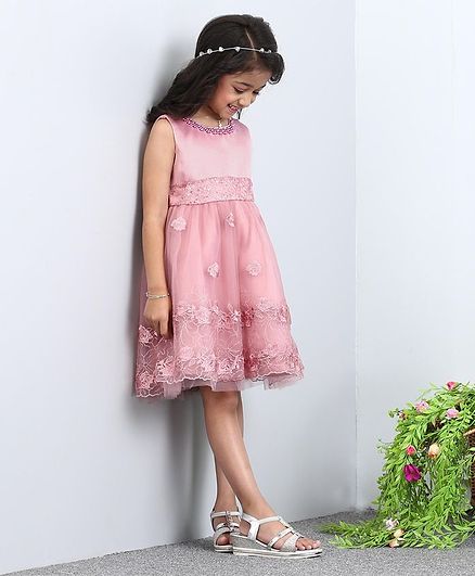 Mark & Mia Sleeveless Floral Embroidered Party Frock - Pink