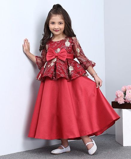 Mark & Mia Three Fourth Sleeves Dress Sequin Embellishment - Red