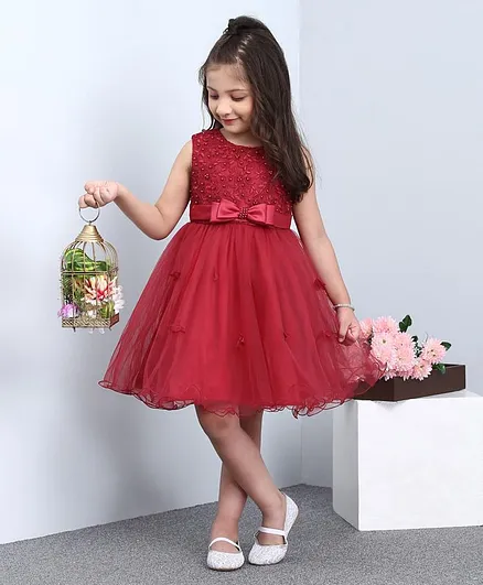 Mark & Mia Sleeveless Frock Pearl Embellishment - Maroon