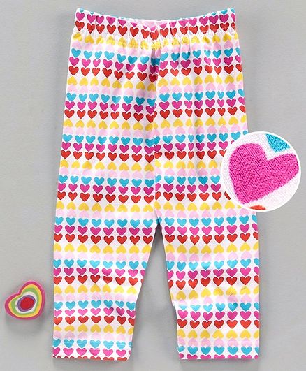Babyhug Full Length Leggings Heart Print - White Pink