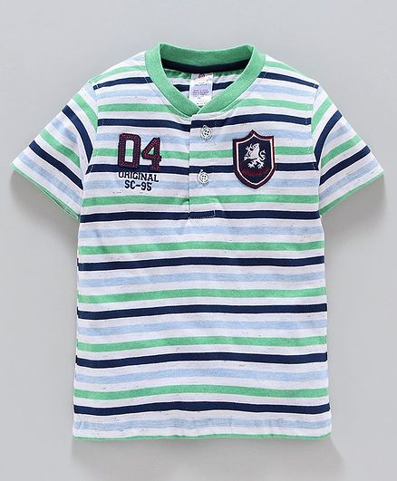 Smarty Half Sleeves Striped T-Shirt Number Patch - Green