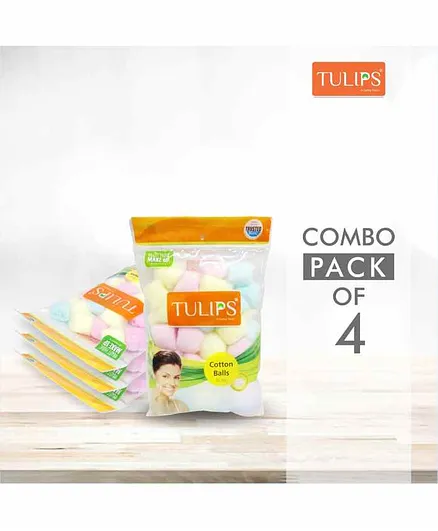 Tulips Premium Colour Cotton Balls Pack of 4 - 50 Pieces Each