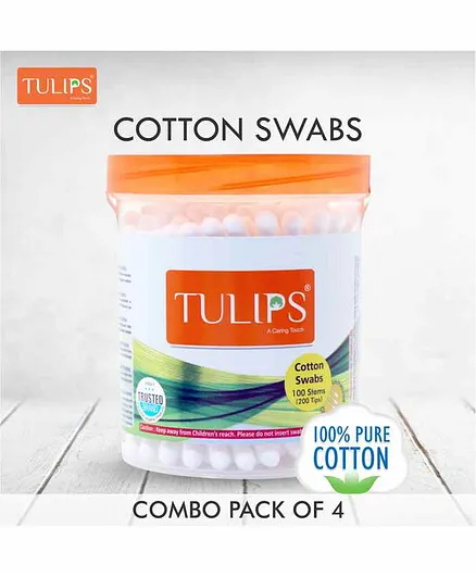 Tulips Cotton Buds Jar Pack of 4 - 100 Stems Each