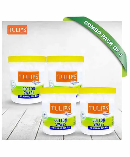 Tulips Cotton Buds Jar Pack of 4 - 100 Stems Each