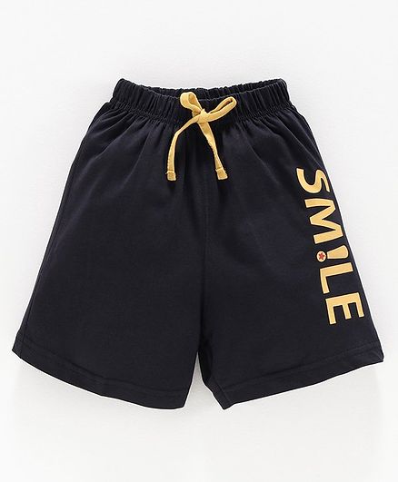 Doreme Shorts with Drawstring Text Print - Navy Blue