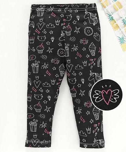 Babyhug Full Length Leggings Multiprint - Black