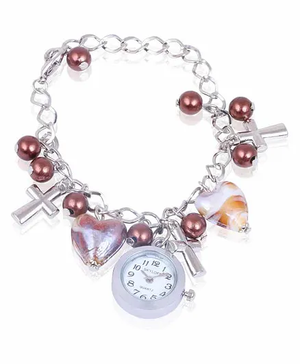 Skylofts Copper Pearl Hanging Charm Analogue Watch - White Pink
