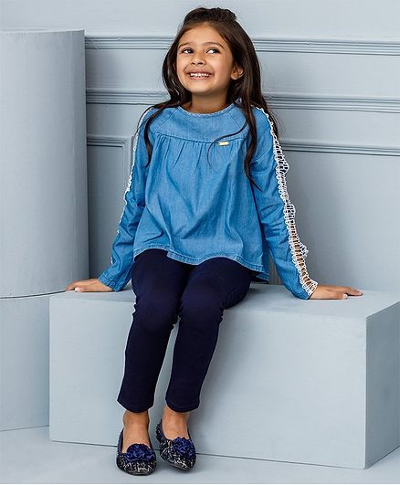One Friday Full Knotted Sleeves Detailed Top - Blue