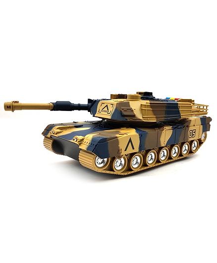 Emob Friction Powered Indian Army Military Battle Tank Toy with Light and Sound Effects - Yellow Brown
