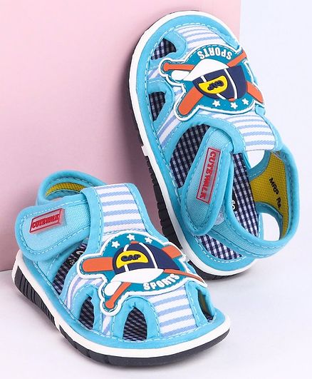 Cute Walk by Babyhug Musical Sandals with Velcro Closure Baseball Cap Patch - Blue