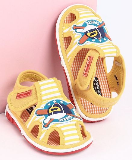 Cute Walk by Babyhug Musical Sandals with Velcro Closure Baseball Cap Patch - Yellow