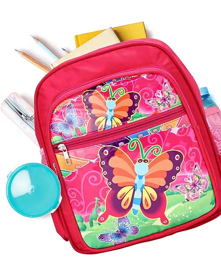 School Bag Butterfly Print Pink - 12 inches