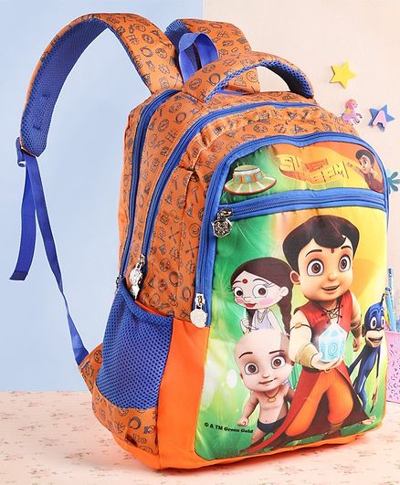 Chhota Bheem & Friends Printed School Bag Orange Blue - 16 Inches