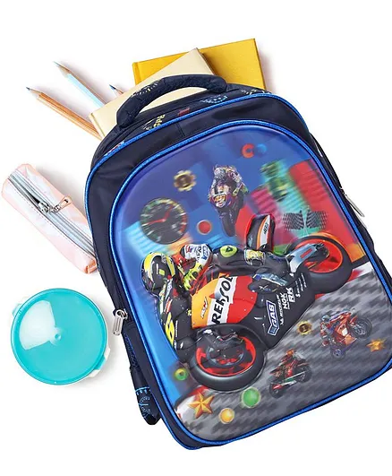 School Bag Bike Print Blue - 16 Inches