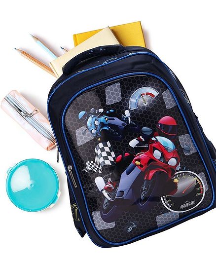 School Bag Bike Print Black - 15 Inches