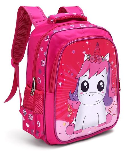 School Bag Unicorn Print Pink - 15 inches