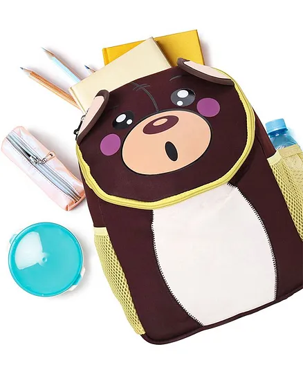 School Bag Bear Print Brown - 13 Inches