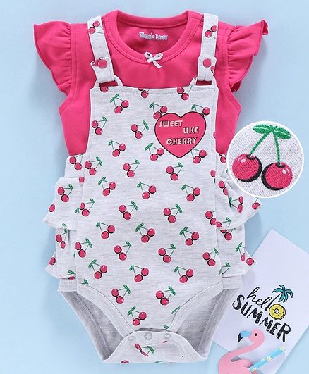 Mom's Love Onesie with Flutter Sleeves Inner Tee Cherry Print - Pink