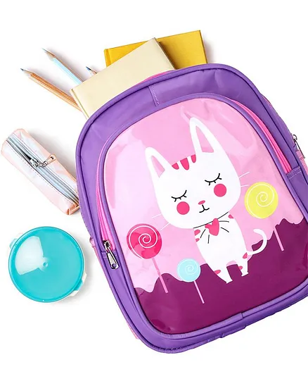 School Bag Kitty Print Purple - 13 Inches