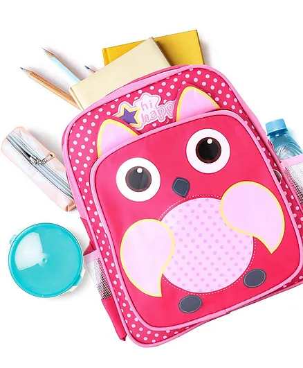 School Bag Owl Design Pink - 13.3 Inches