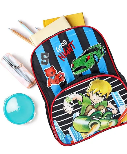 School Bag Multi Print Black - 11.5 Inches