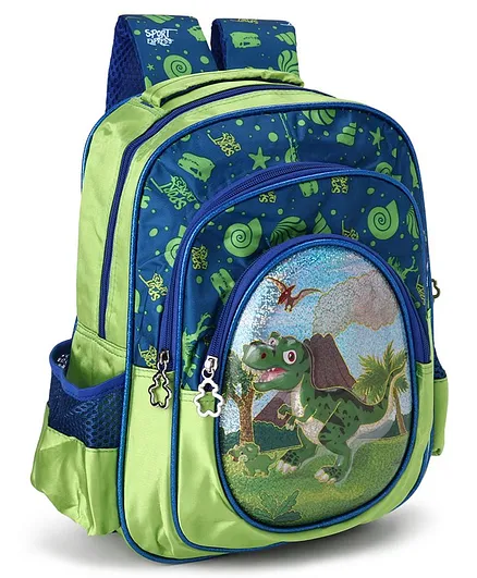 School Bag Glitter Detailed Dino Print Blue Green - 12.9 Inches