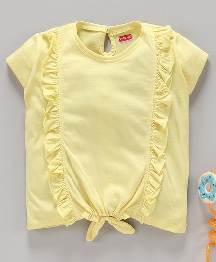 Babyhug Half Sleeves Top with Front Tie Knot - Yellow