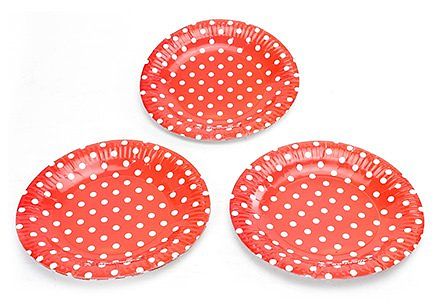Karmallys Polka Dots Print Paper Plates Red - Pack of 10