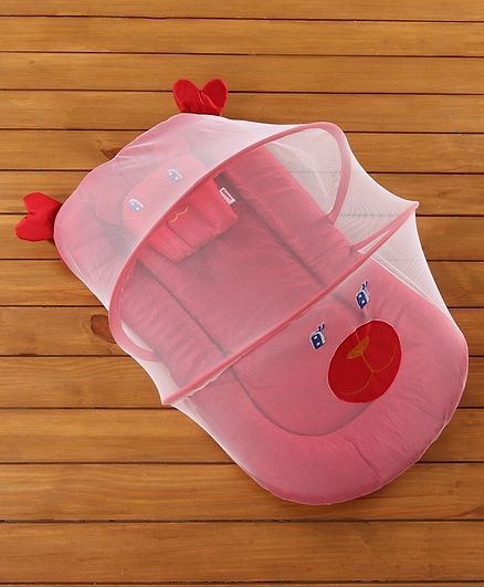 Babyhug Velvet Baby Bedding Set With Mosquito Net - Red