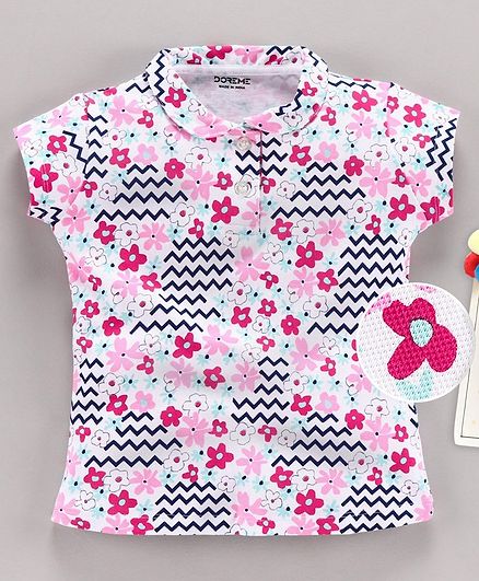 Doreme Half Sleeves Tee Floral Print - White