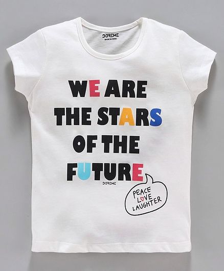 Doreme Half Sleeves Tee Text Print - White