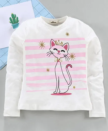 Adams Kids Cat Print Full Sleeves T-Shirt - White