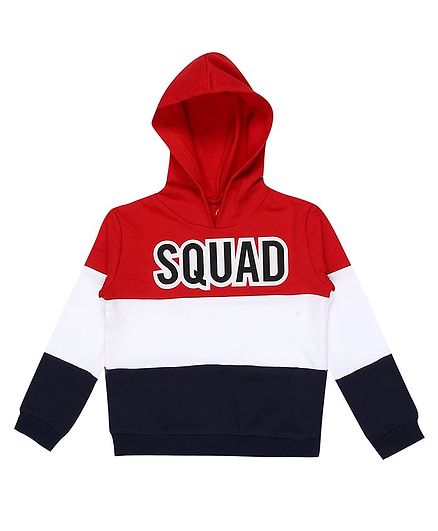 Knotty Kids Squad Printed Full Sleeves Hoodie - Red