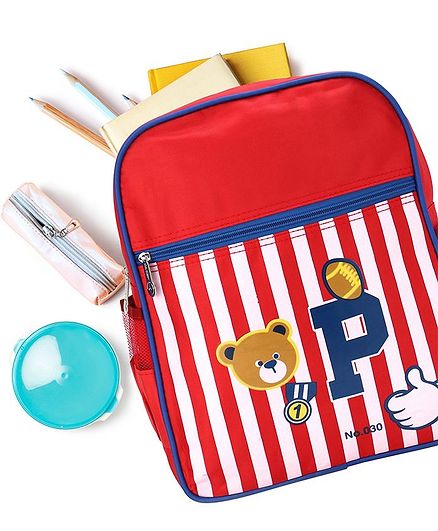 School Bag Teddy Print Red - 13.38 Inches