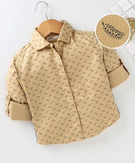 Adams Kids Feathers Printed Full Sleeves Shirt - Beige